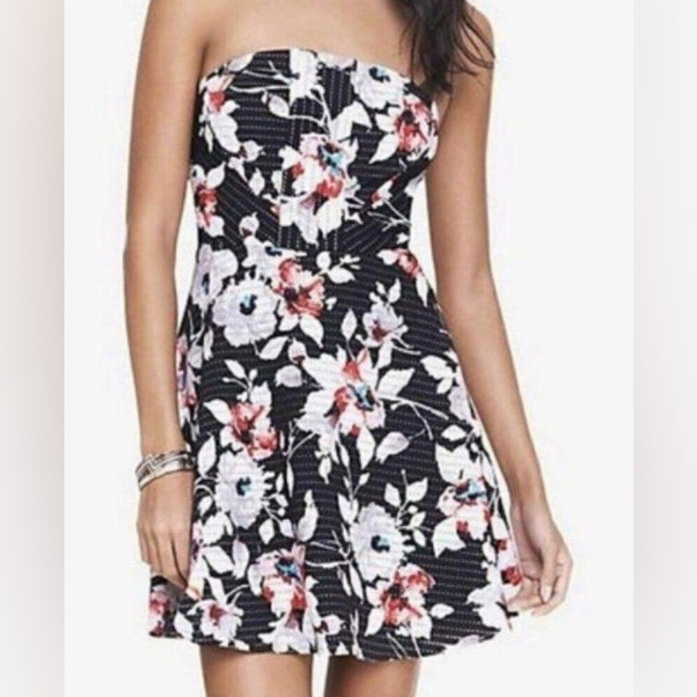 Express Floral Print Eyelet Fit & Flare Dress